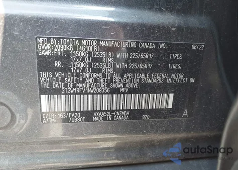 2022 Toyota Rav4 Xle z USA, uszkodzony, nr VIN 2T3W1RFV1NW208356